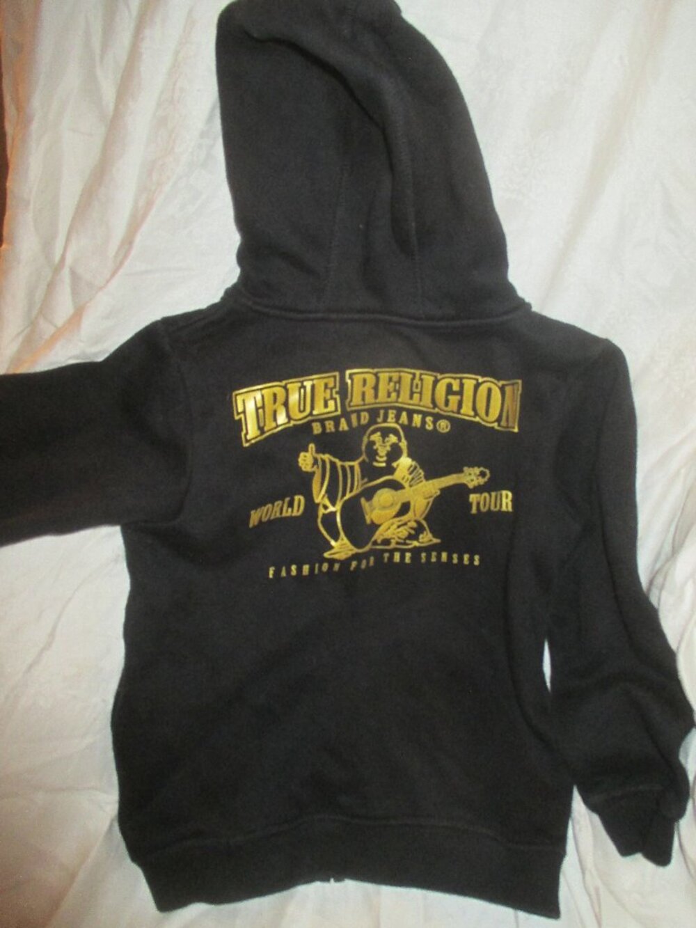 True Religion Hoodie Jacket Boys 5-6 Black Full Zip Thick Stitch Logo